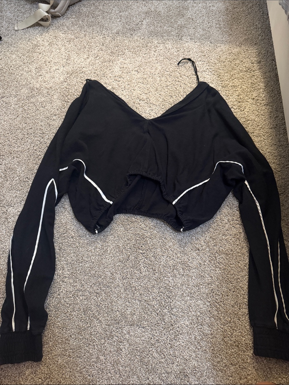 FP Movement by Free People Black Cropped Gym Long Sleeve Top with White Piping